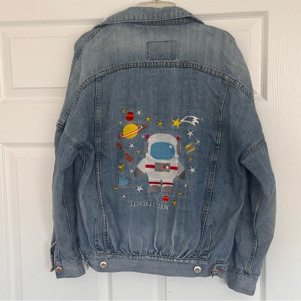 Kawaii Ledin x Tibi Collaboration Embroidered Robot Denim Jacket